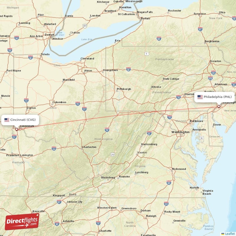 Direct flights from Cincinnati to Philadelphia CVG to PHL non