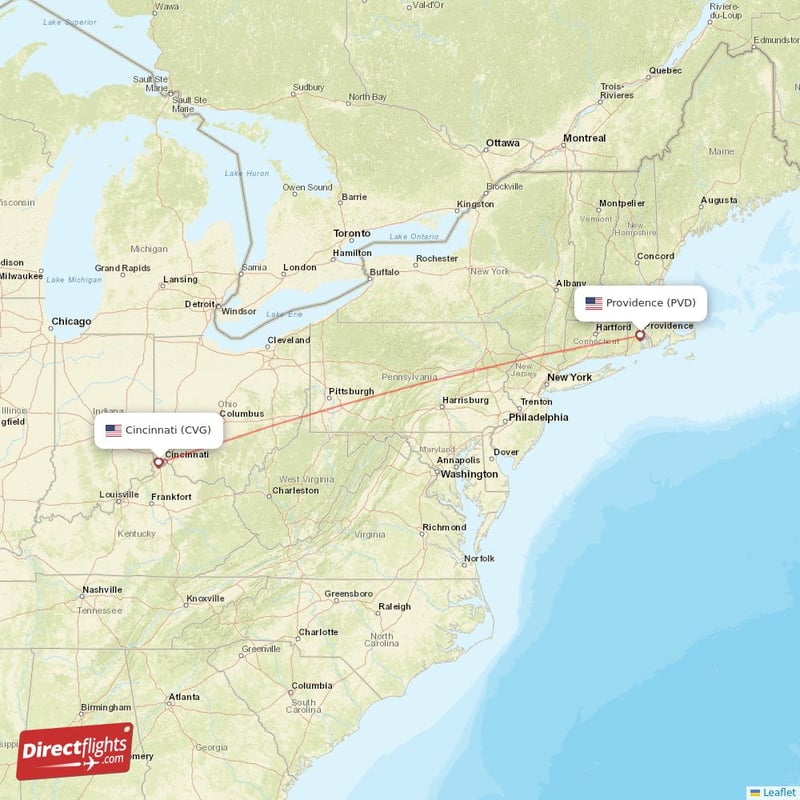 CVG - PVD route map