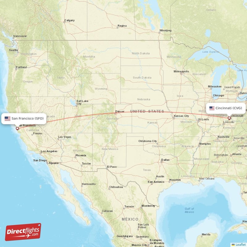 CVG - SFO route map