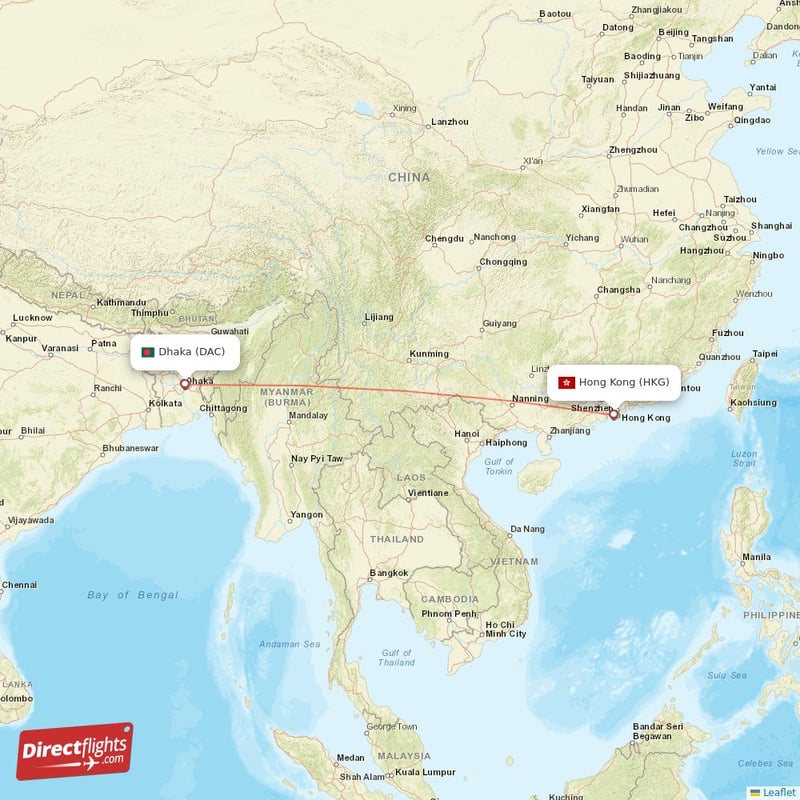 DAC - HKG route map