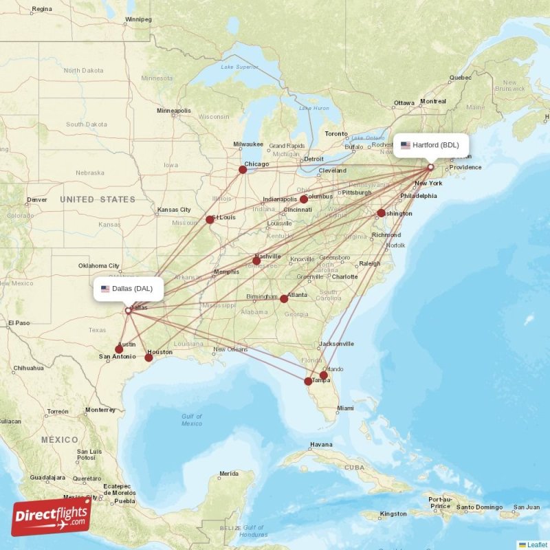 DAL - BDL route map