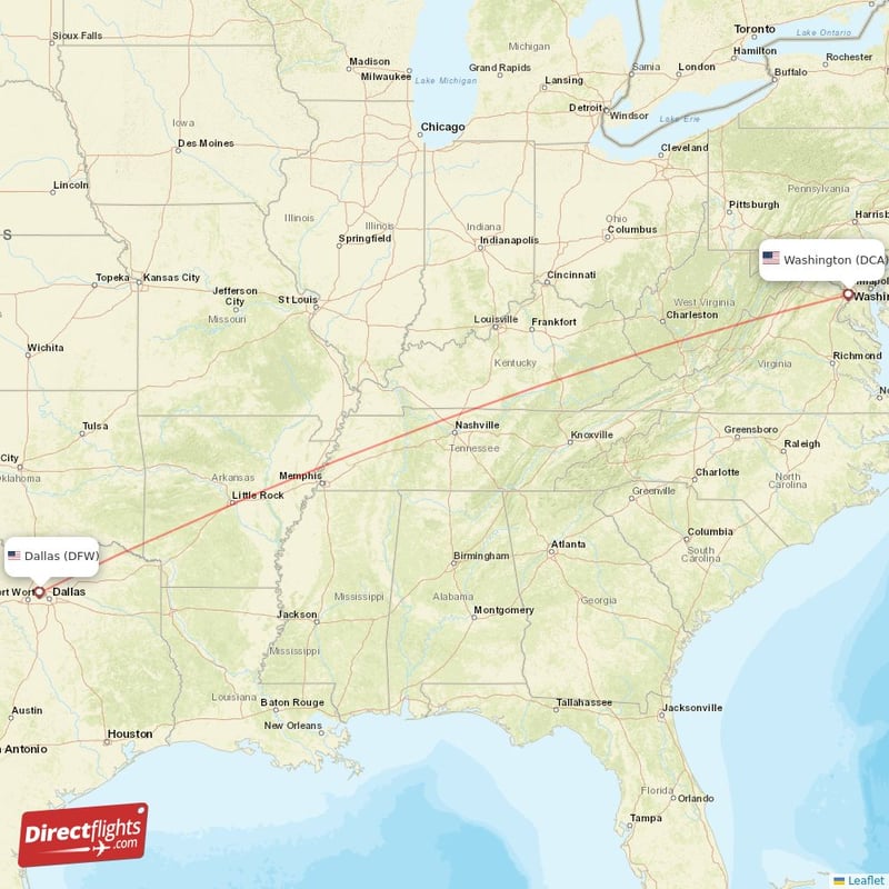 DCA - DFW route map