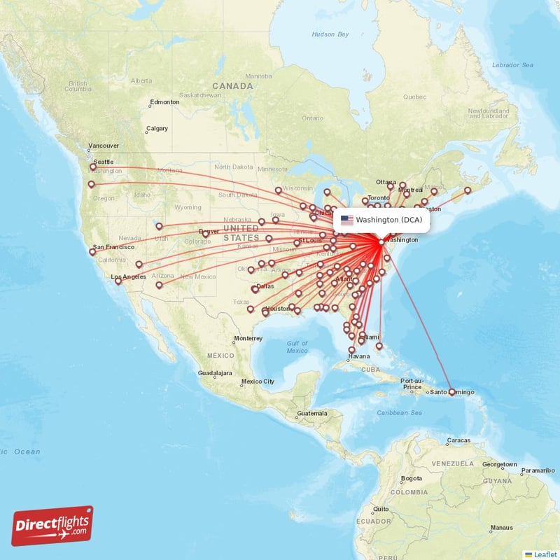 Direct flights from Washington - 107 destinations - DCA, USA ...