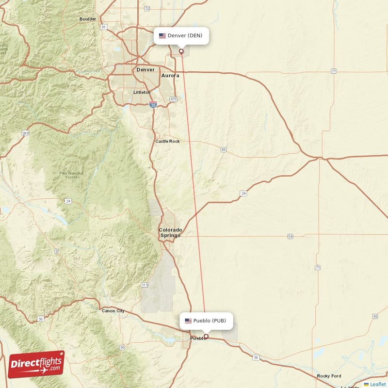 Direct flights from Denver to Pueblo, DEN to PUB nonstop