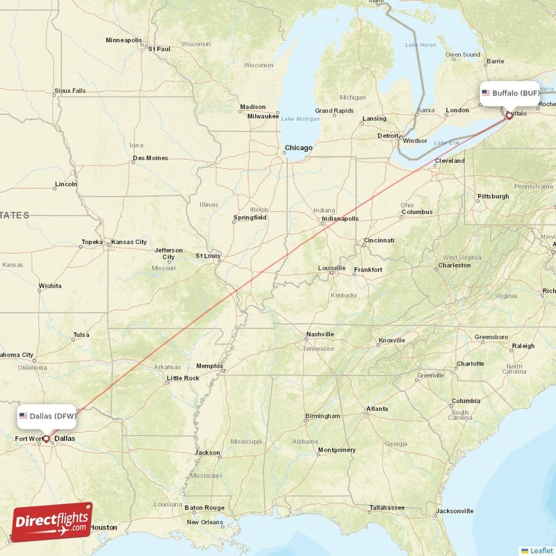 DFW - BUF route map