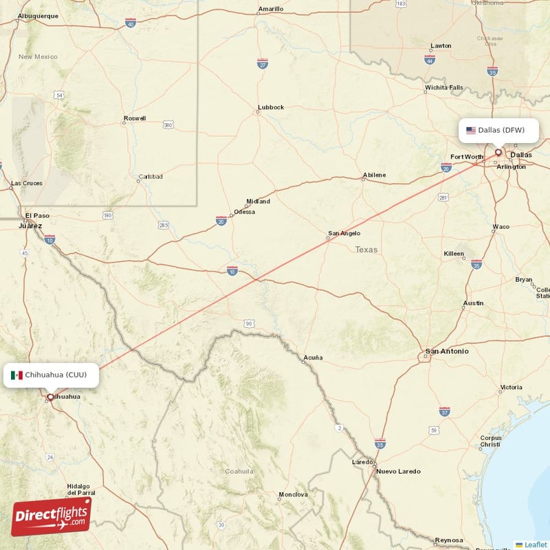 DFW - CUU route map