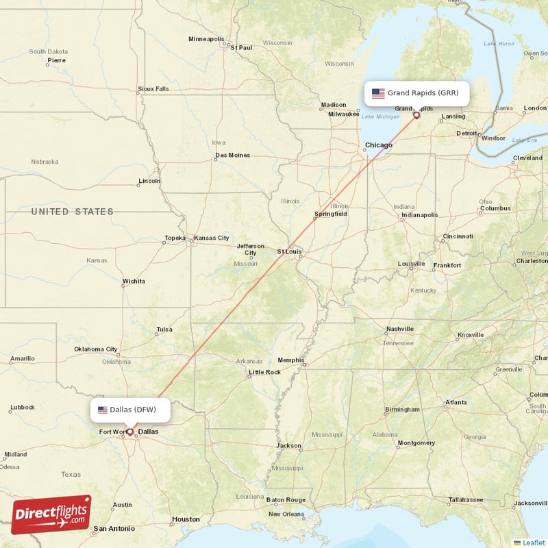 DFW - GRR route map