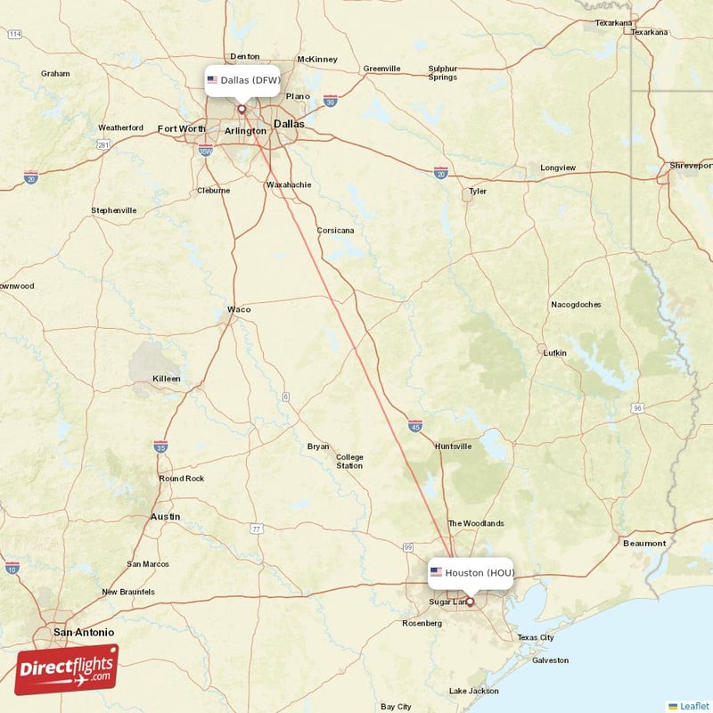 DFW - HOU route map