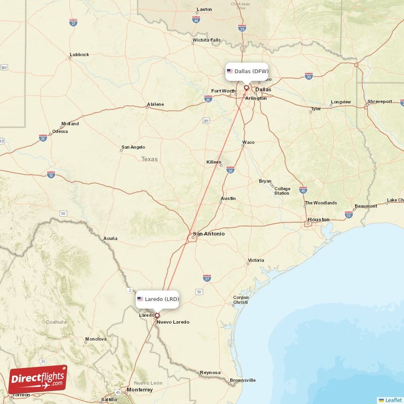 DFW - LRD route map
