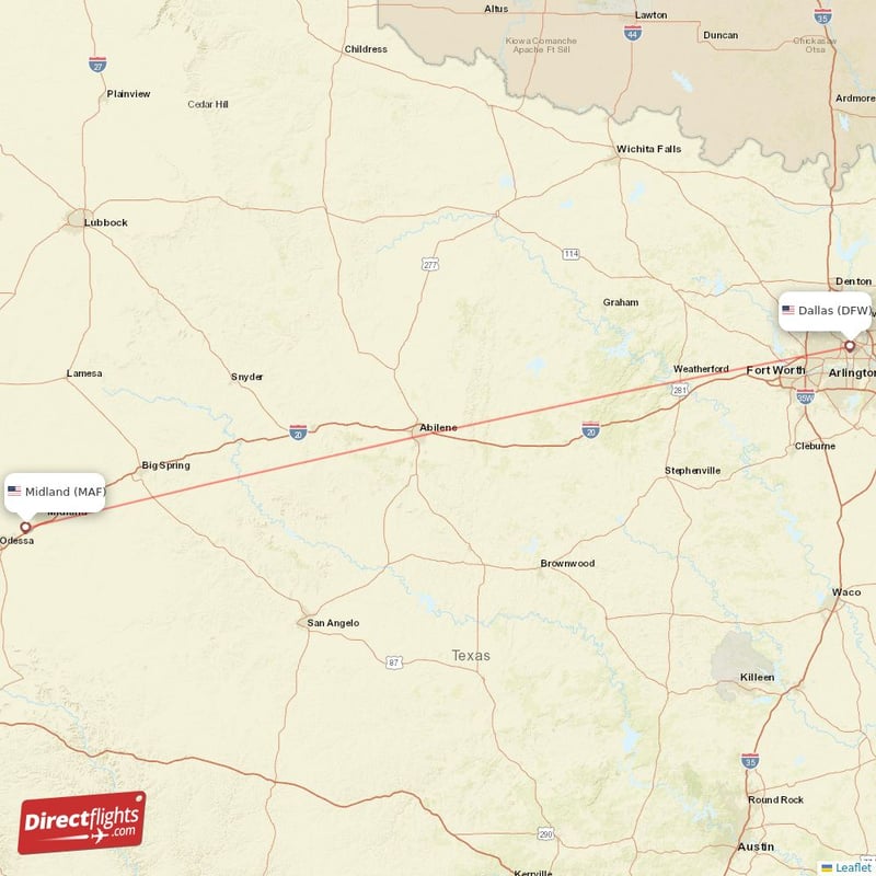DFW - MAF route map
