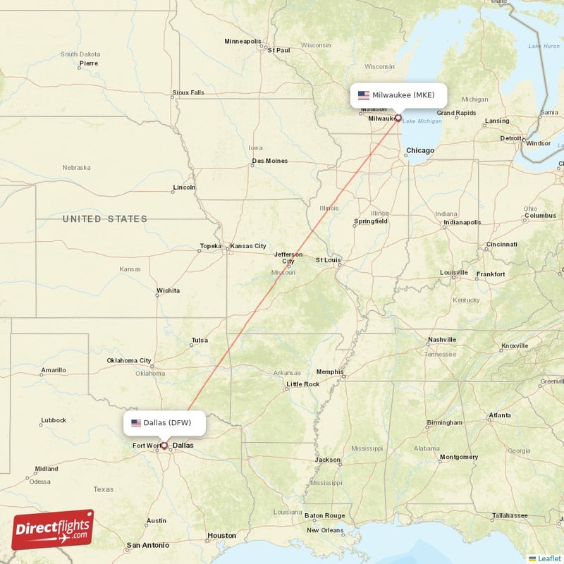 DFW - MKE route map