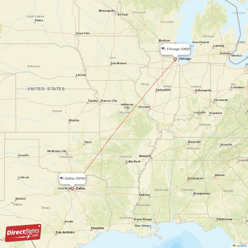 DFW - ORD route map