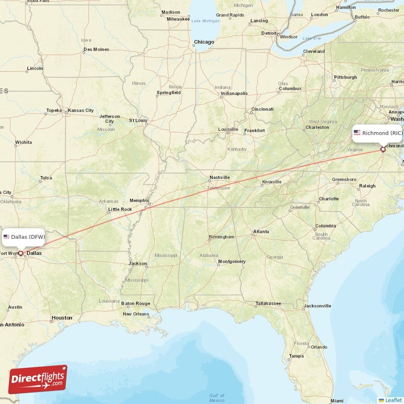 DFW - RIC route map