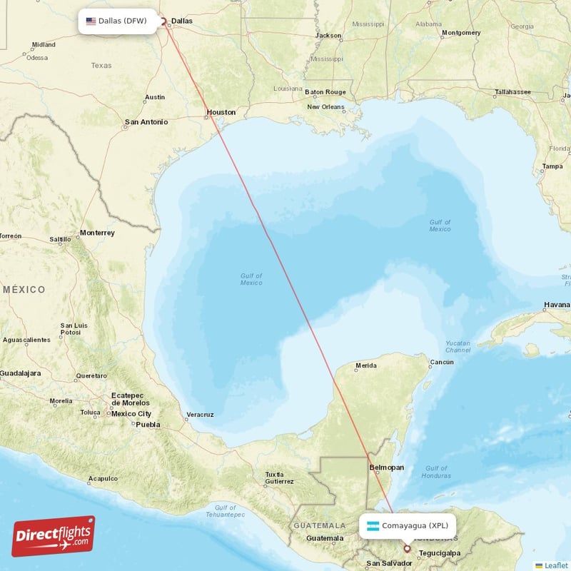 Direct flights from Dallas to Comayagua DFW to XPL non stop