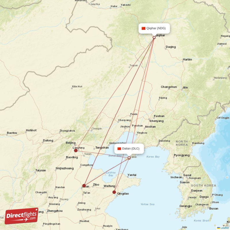 Direct flights from Dalian to Qiqihar (DLC-NDG) - Directflights.com