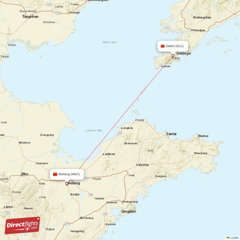Direct flights from Dalian to Weifang, DLC to WEF non-stop ...