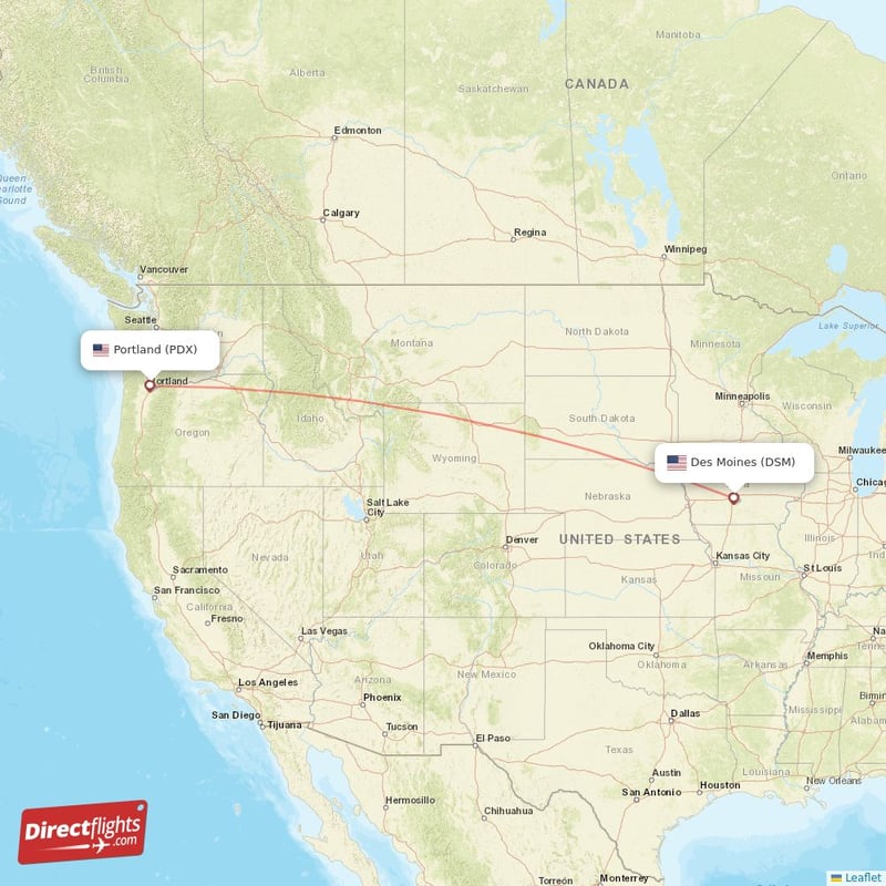 DSM - PDX route map