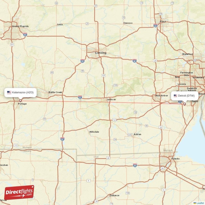 Direct flights from Detroit to Kalamazoo, DTW to AZO non-stop ...