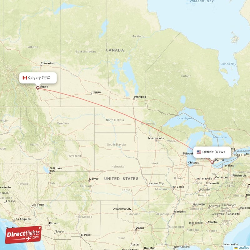 DTW - YYC route map