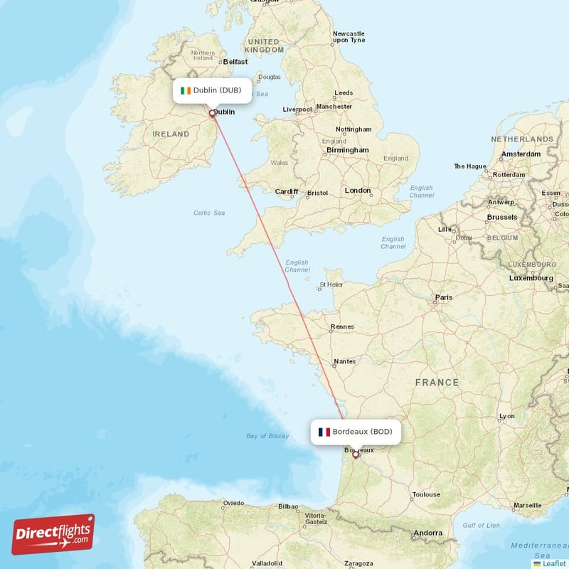 Direct flights from Dublin to Bordeaux, DUB to BOD nonstop