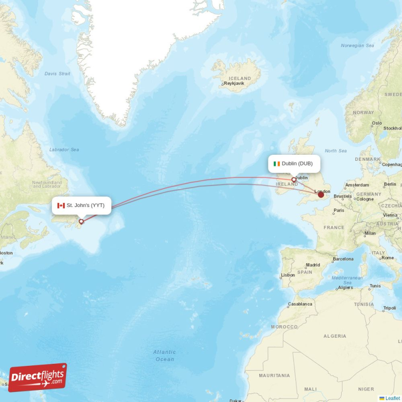 DUB - YYT route map