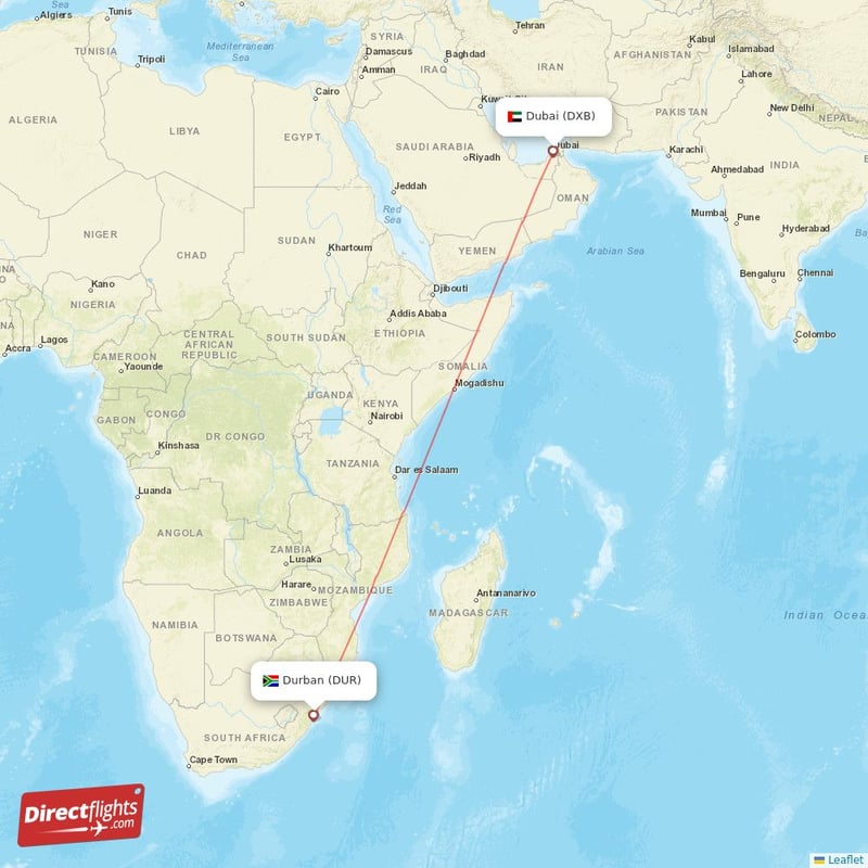 DUR - DXB route map