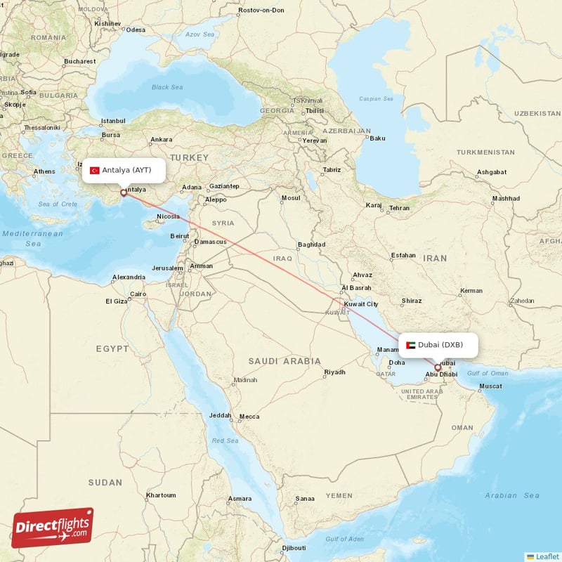 DXB - AYT route map