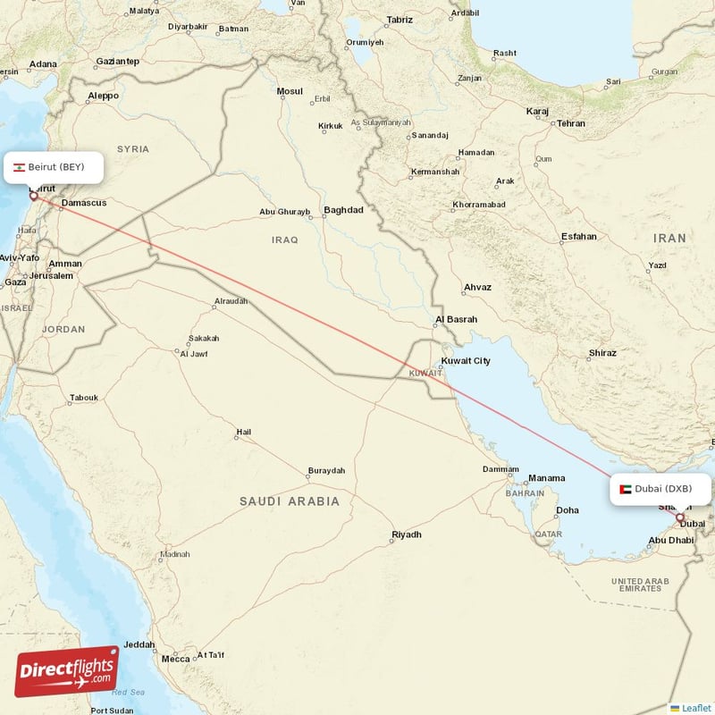DXB - BEY route map