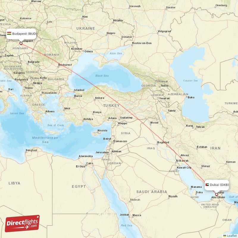 DXB - BUD route map