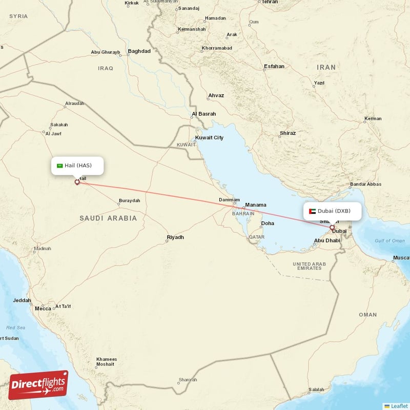 DXB - HAS route map