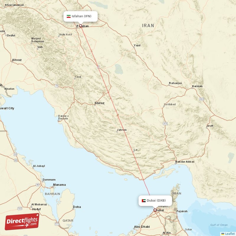 DXB - IFN route map