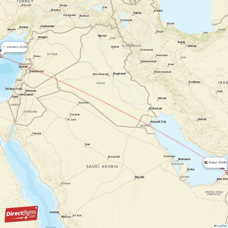 DXB - LCA route map