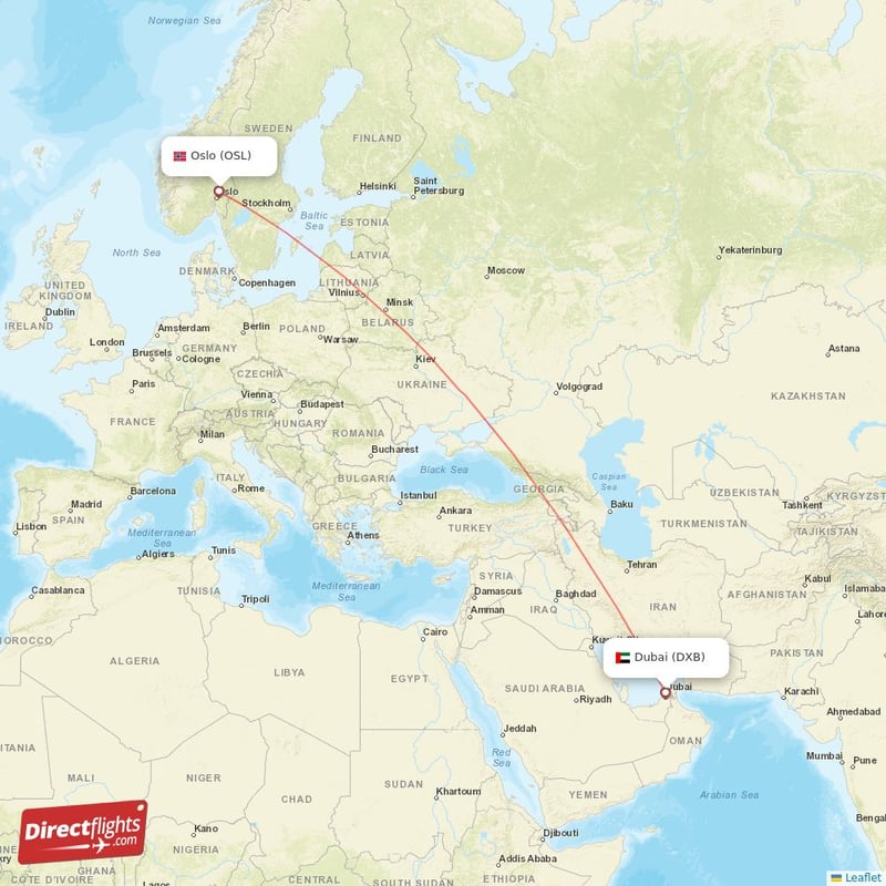 DXB - OSL route map