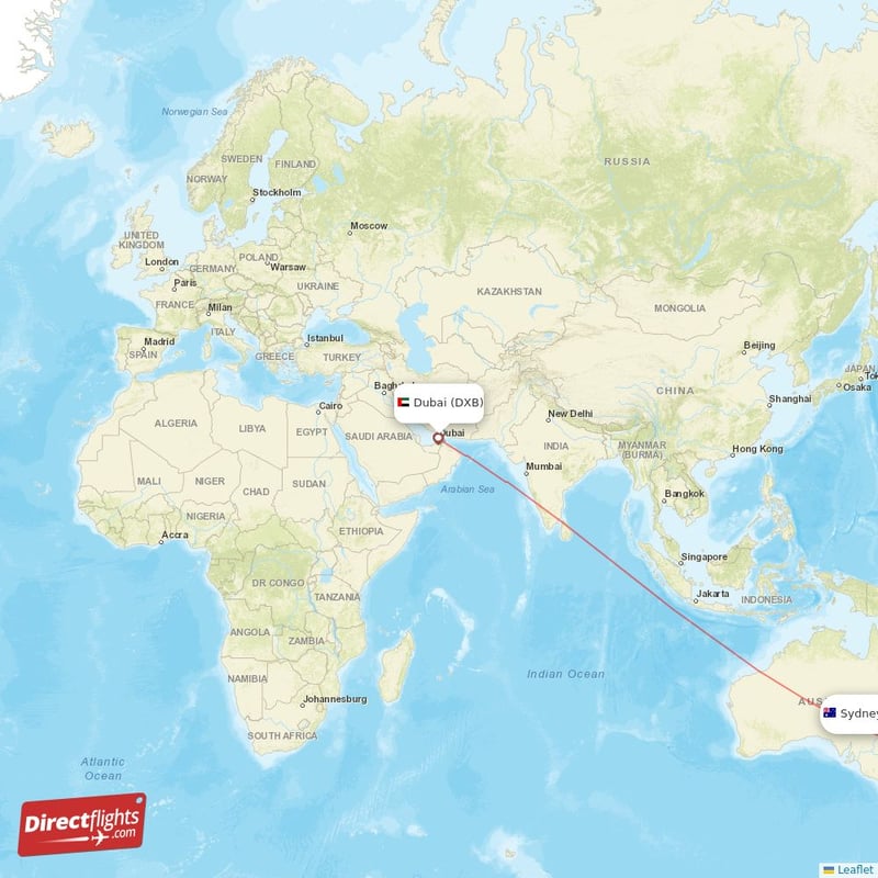 DXB - SYD route map