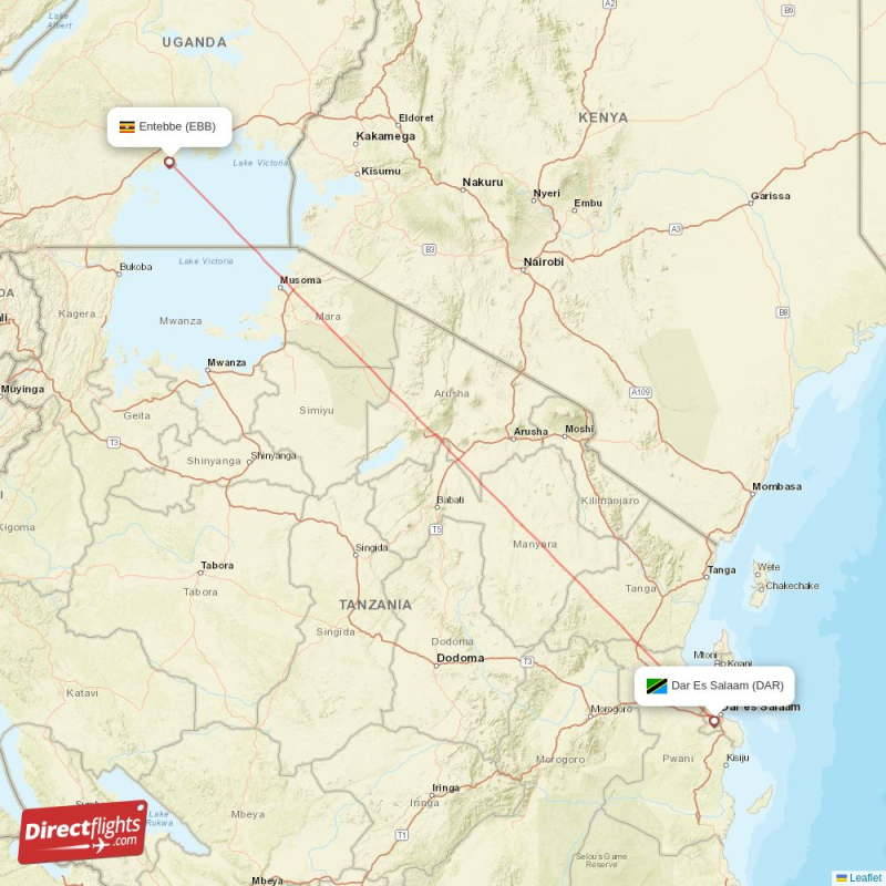 EBB - DAR route map
