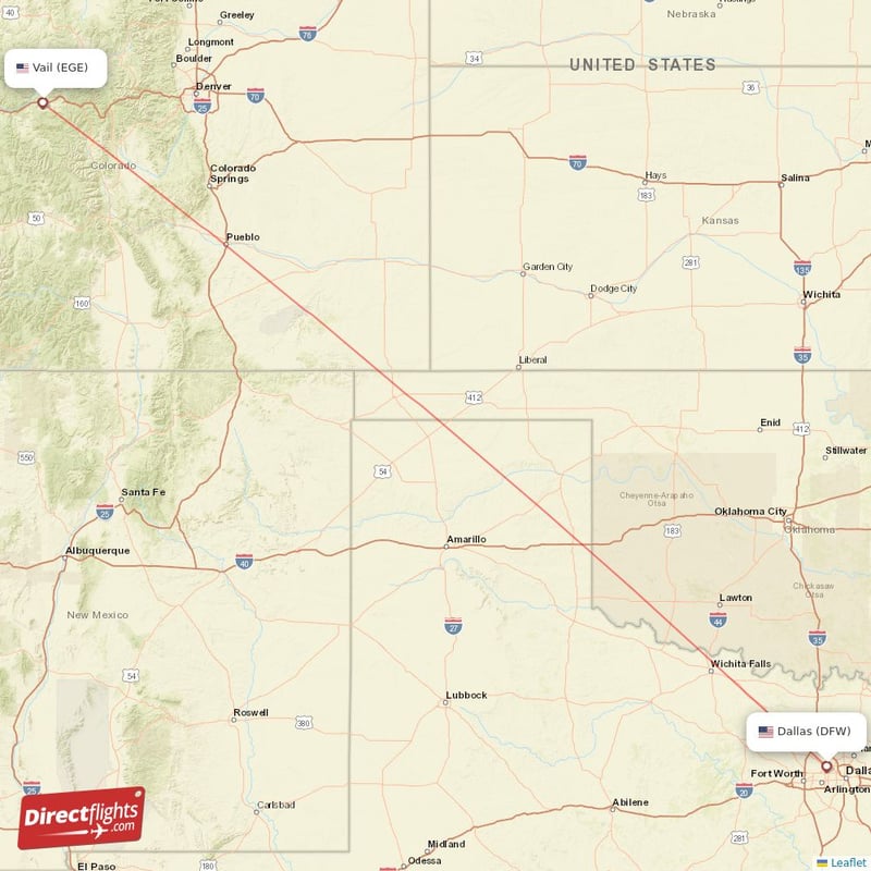 EGE - DFW route map