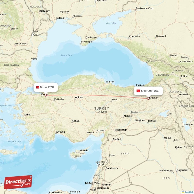 Direct flights from Erzurum to Bursa ERZ to YEI non stop