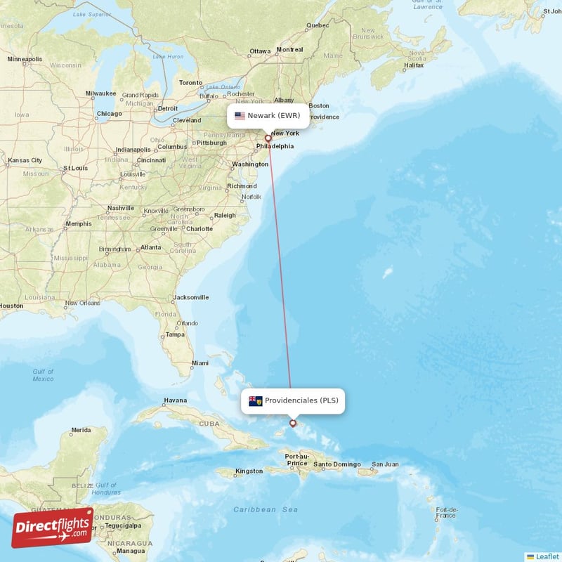 EWR - PLS route map