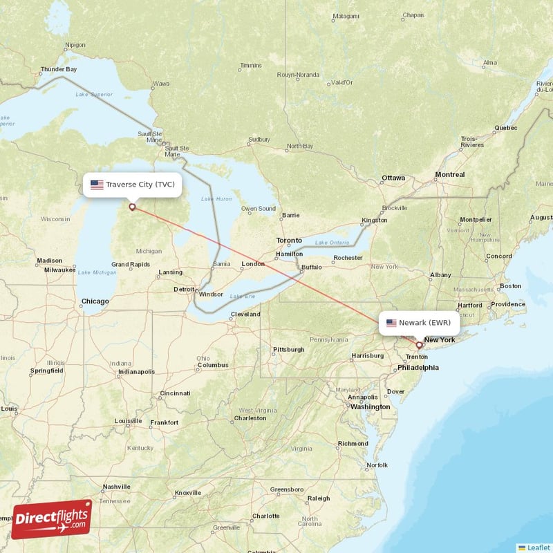 EWR - TVC route map