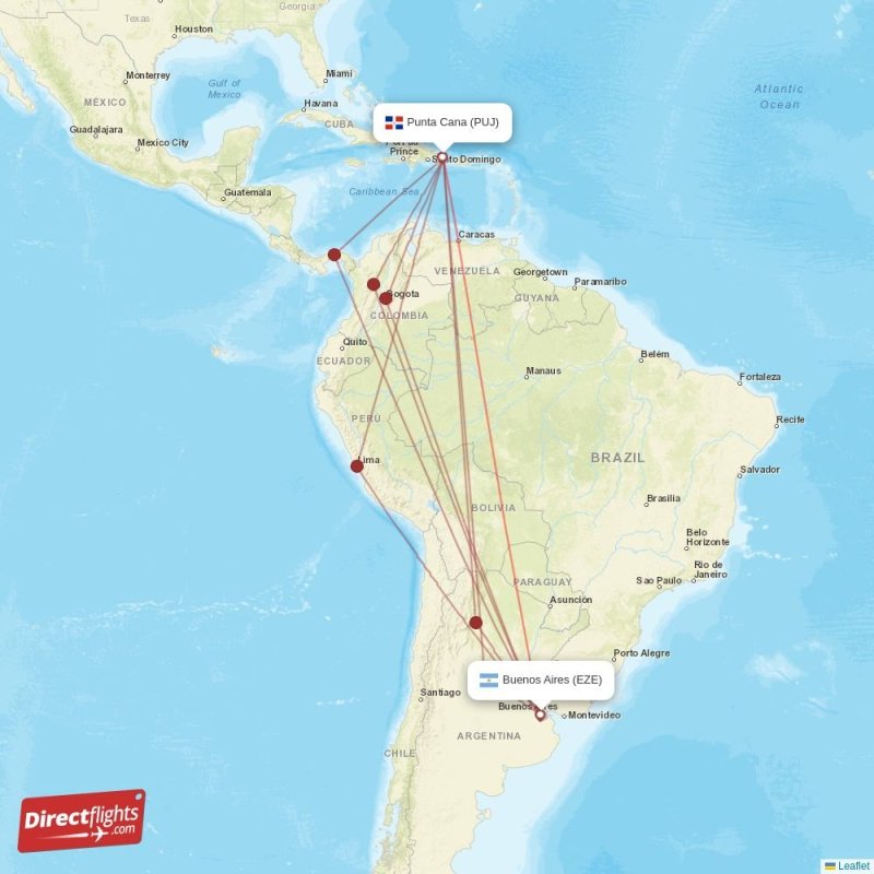 EZE - PUJ route map