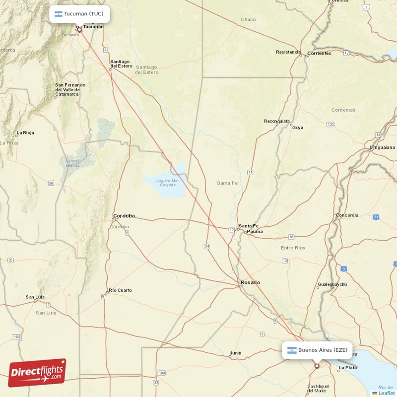 Direct flights from Buenos Aires to Tucuman EZE to TUC non stop