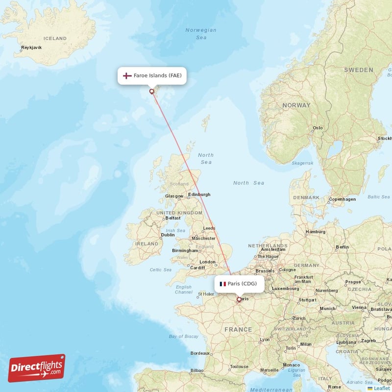 Direct flights from Faroe Islands to Paris FAE to CDG non stop