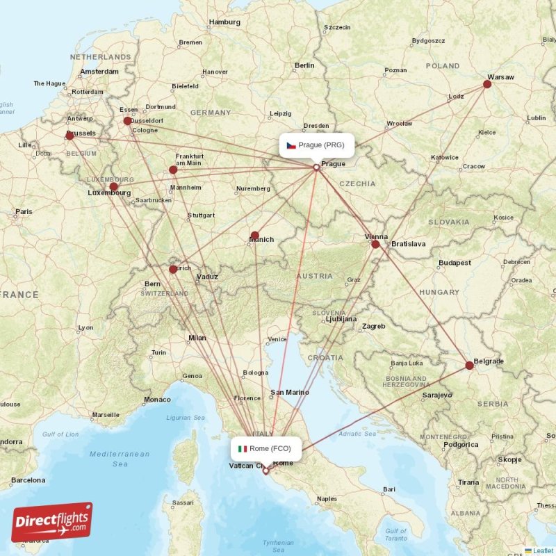FCO - PRG route map