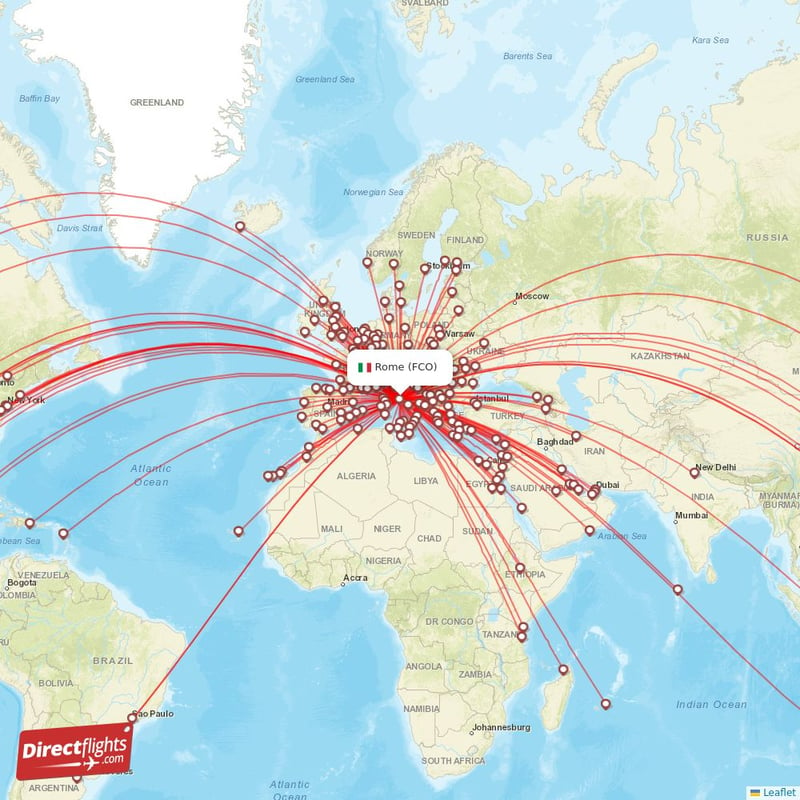 Direct flights from Rome - 232 destinations - FCO, Italy ...