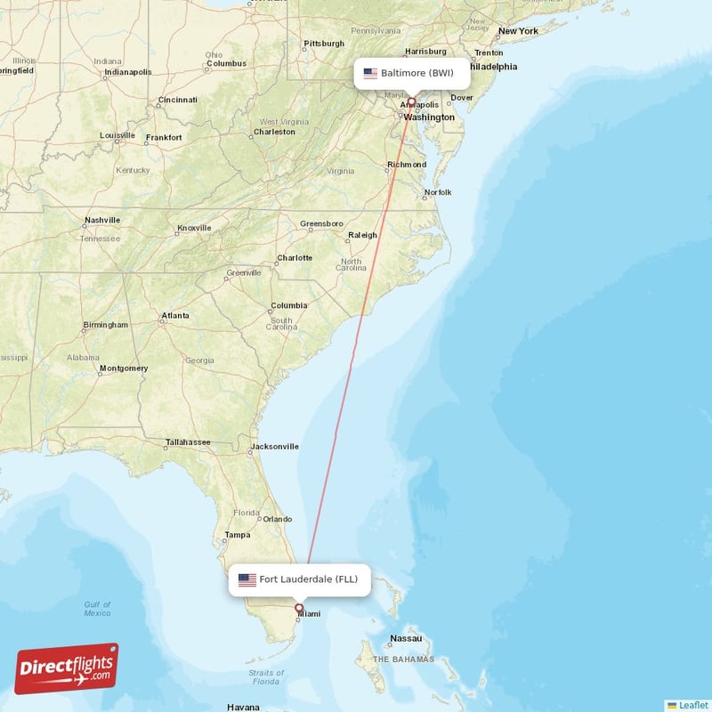 FLL - BWI route map