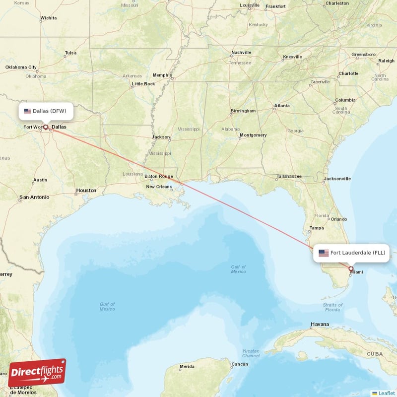 FLL - DFW route map