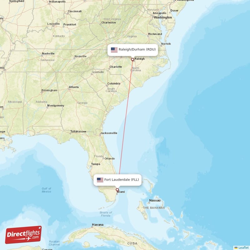 FLL - RDU route map