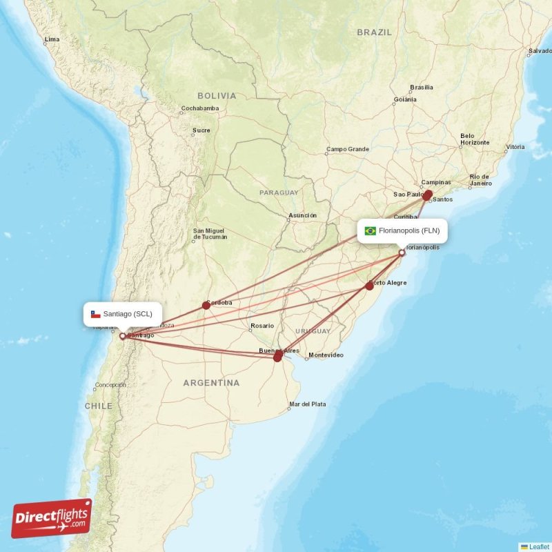Scl Coverage Map Direct flights from Florianopolis to Santiago (FLN-SCL) - Directflights.com