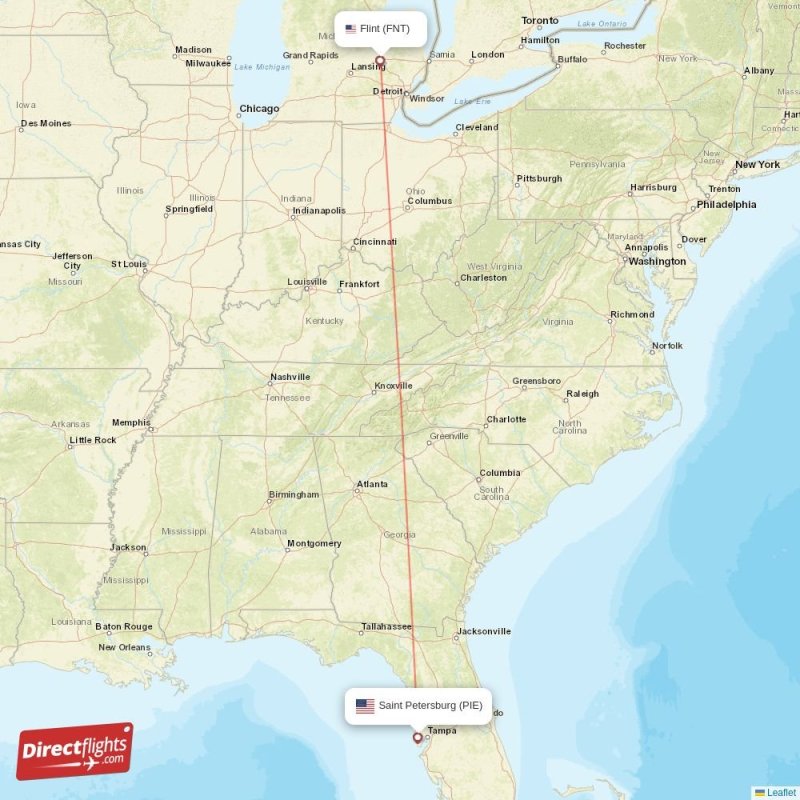 Direct flights from Flint to Saint Petersburg, FNT to PIE nonstop