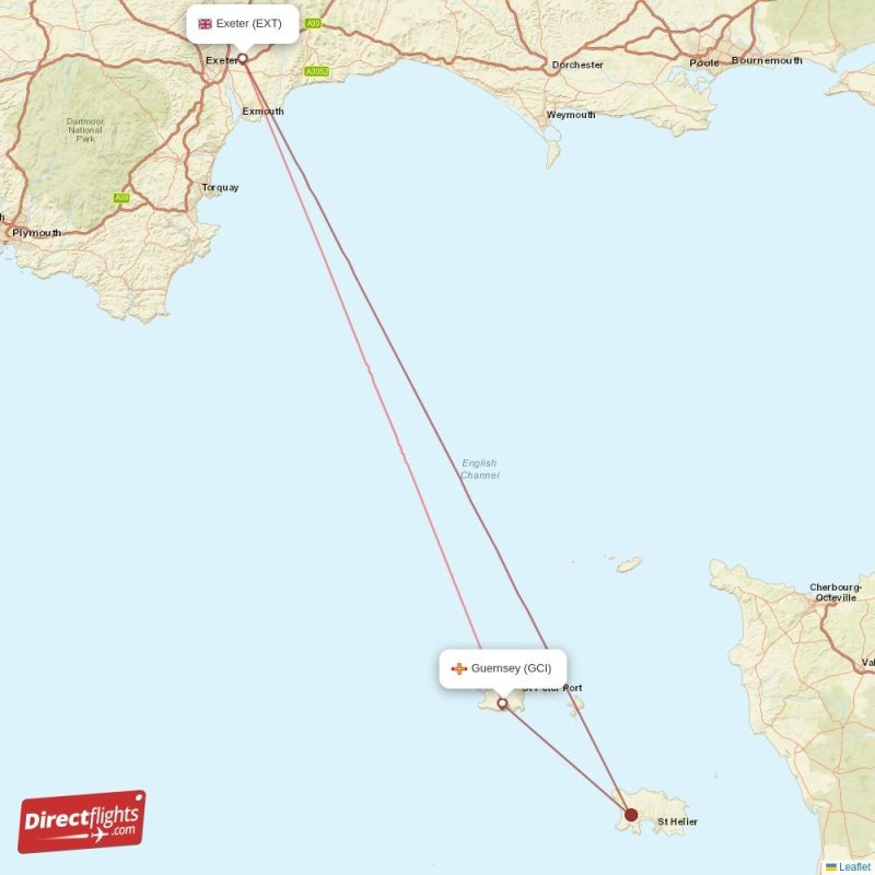 Direct flights from Guernsey to Exeter, GCI to EXT nonstop